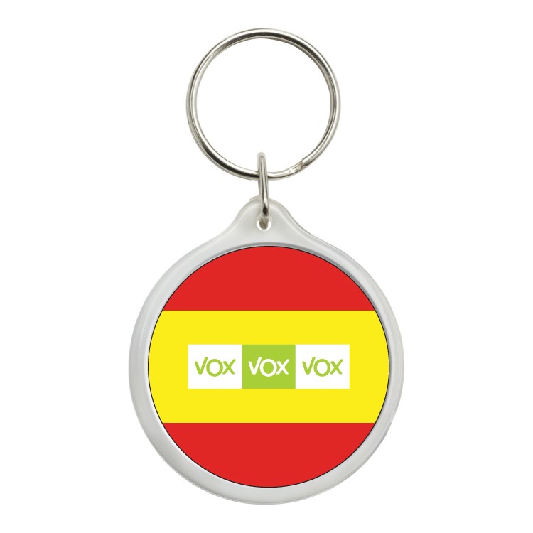 Llavero Redondo Vox Verde Y Blanco Con Bandera De España