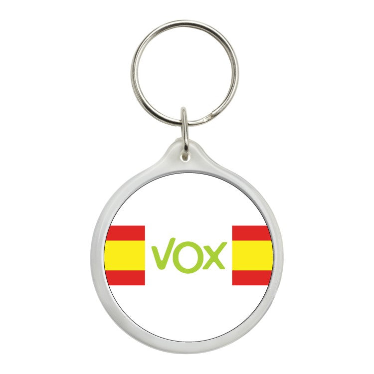 Llavero Redondo Vox Blanco Con Bandera De España