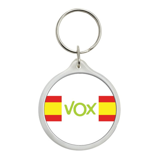 Llavero Redondo Vox Blanco Con Bandera De España